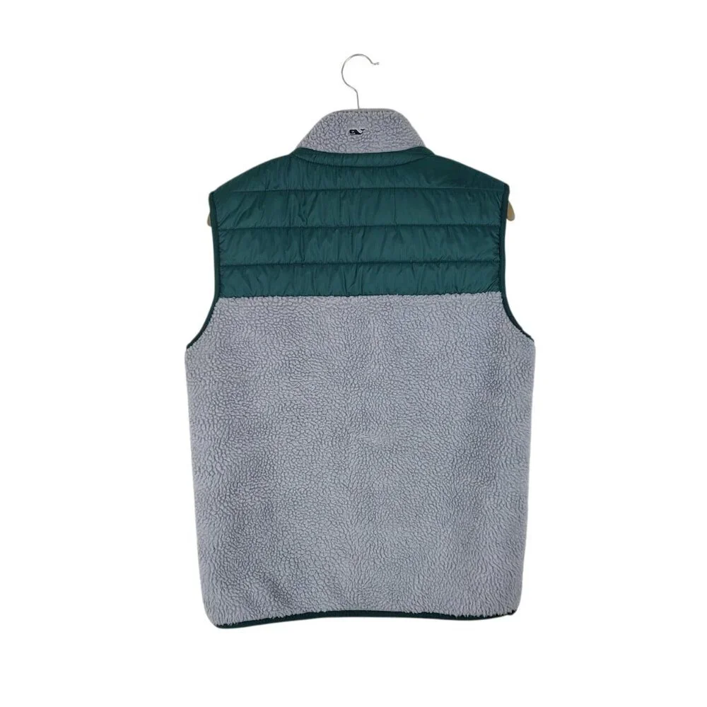 Vineyard Vines Sherpa Vest Full Zip Green Gray Deep Pile Fleece Mens Small